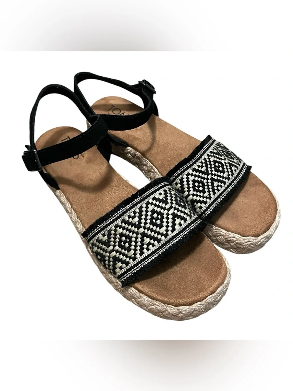 Toms Abby flatform espadrille sandal in black diamond global woven